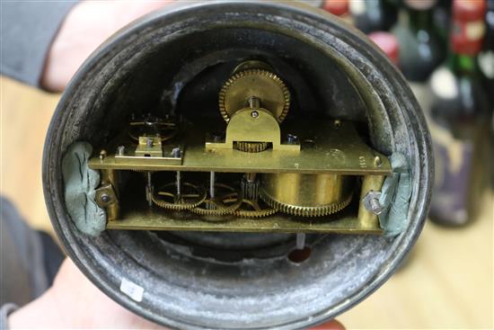 A late 19th century French bronzed spelter timepiece lamp H.45cm.